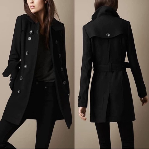 BURBERRY英國黑色羊毛大衣UK8