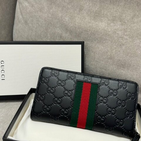 *SHIHNA名牌精品*GUCCI Web GG 黑色壓紋 綠紅綠織帶牛皮拉鍊長夾
