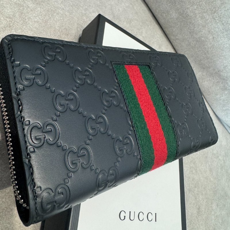 *SHIHNA名牌精品*GUCCI Web GG 黑色壓紋 綠紅綠織帶牛皮拉鍊長夾-1