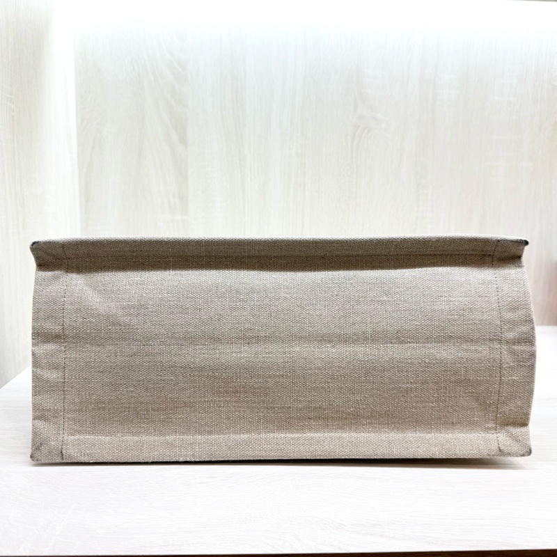 YSL米白帆布拚皮革手把刺繡字母購物托特包-4