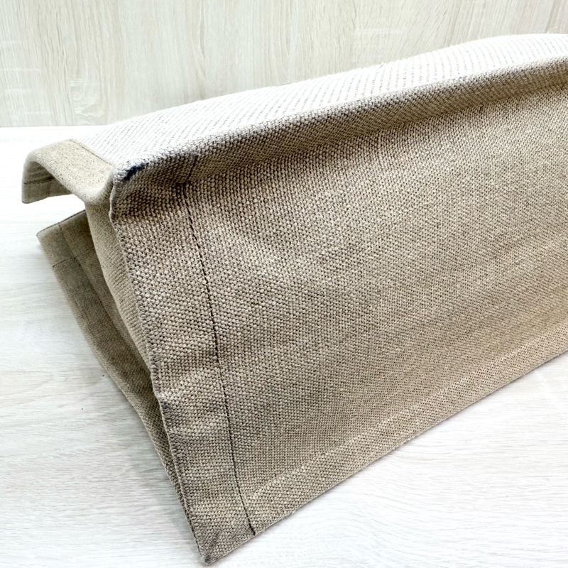 YSL米白帆布拚皮革手把刺繡字母購物托特包-11