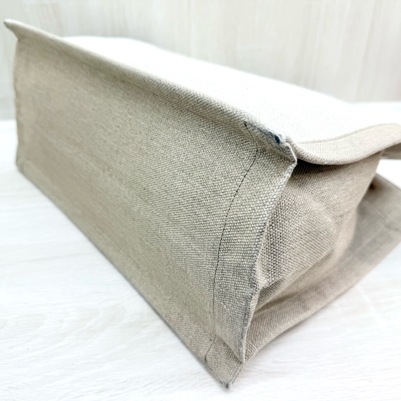 YSL米白帆布拚皮革手把刺繡字母購物托特包-12