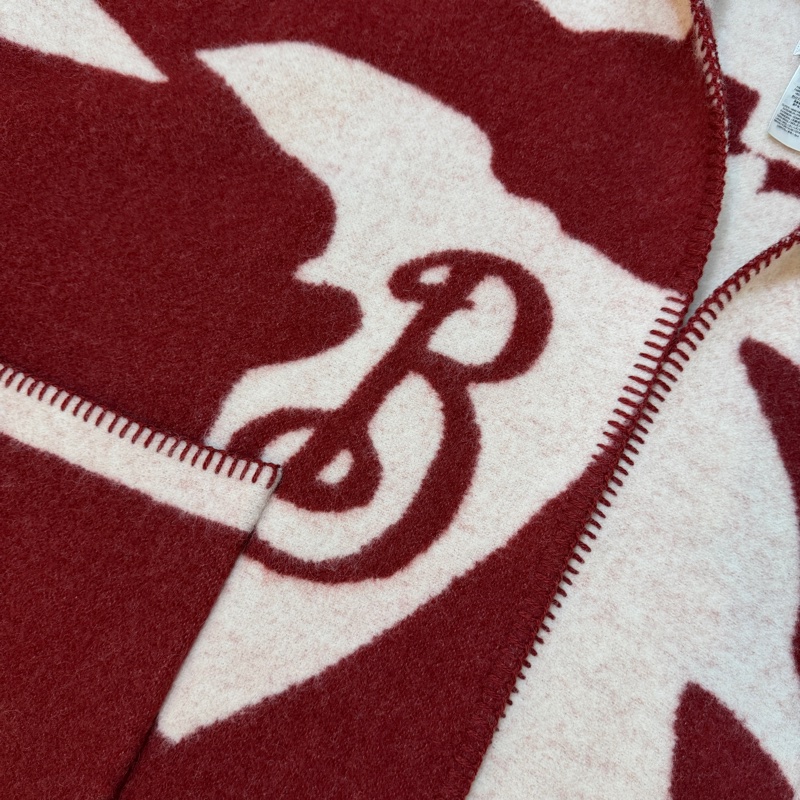 BURBERRY英國馬術騎士徽標羊毛毯式斗篷/樹莓紅ONE SIZE-5