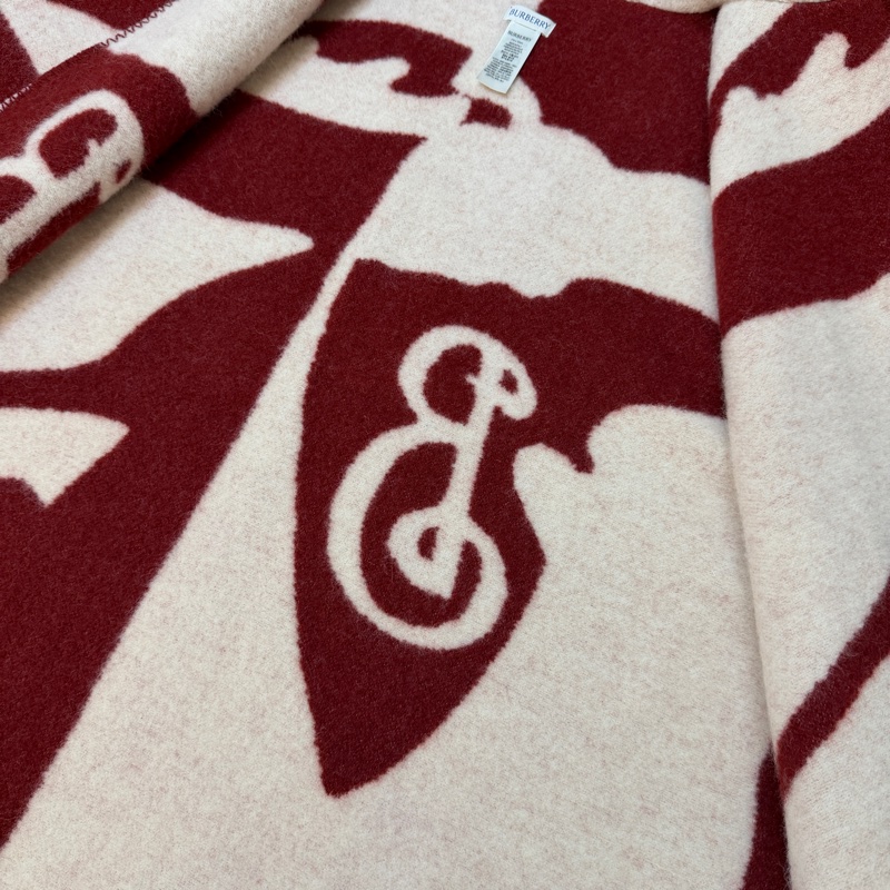 BURBERRY英國馬術騎士徽標羊毛毯式斗篷/樹莓紅ONE SIZE-10