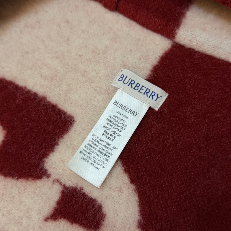 BURBERRY英國馬術騎士徽標羊毛毯式斗篷/樹莓紅ONE SIZE-11