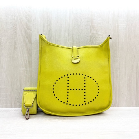 HERMES包包9R萊姆黃EPSOM皮銀釦Evelyne29cm