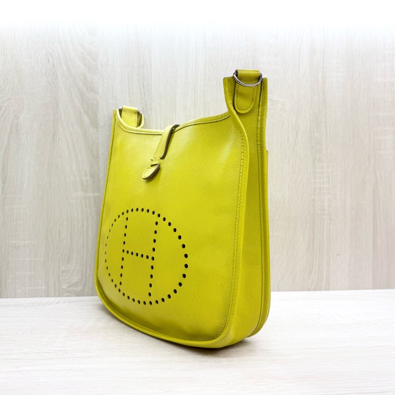 HERMES包包9R萊姆黃EPSOM皮銀釦Evelyne29cm-2