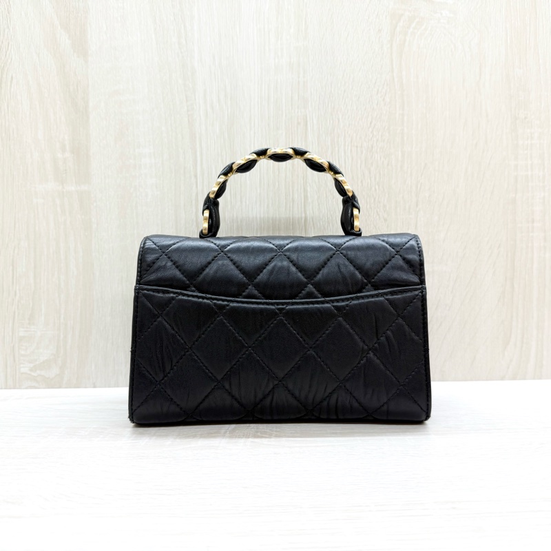 CHANEL黑金揉製羊皮雙C手把轉釦側背包AS2477-1