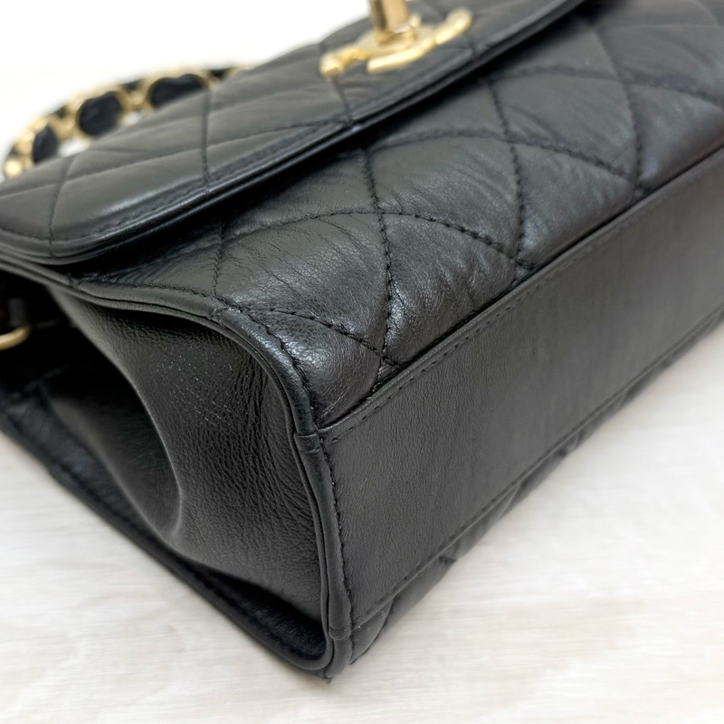 CHANEL黑金揉製羊皮雙C手把轉釦側背包AS2477-16