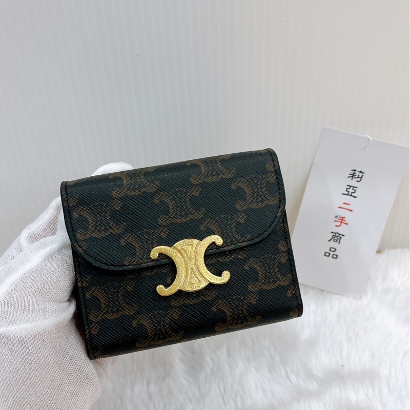莉亞精品♡Celine 三折短夾 老花 二手-1