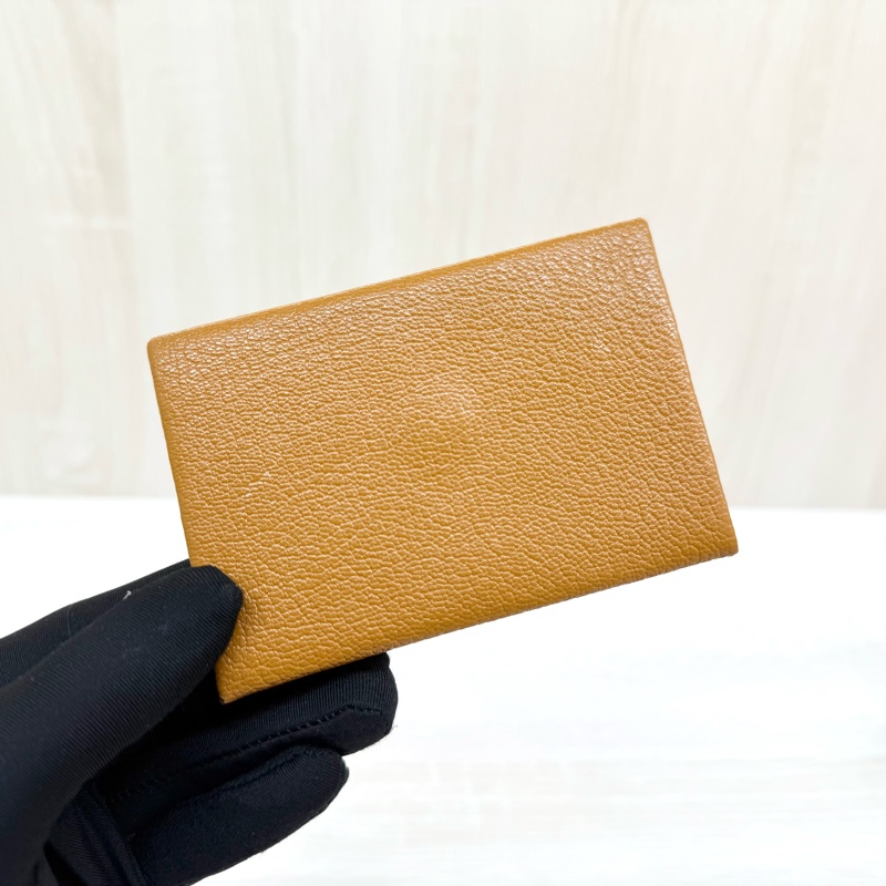 HERMES太妃糖色x桃紅色內裡山羊皮CALVI拚色卡包-2