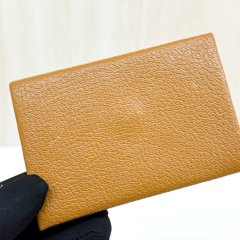 HERMES太妃糖色x桃紅色內裡山羊皮CALVI拚色卡包-8