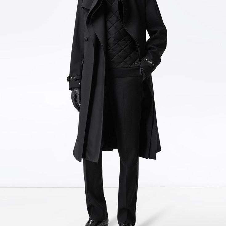 BURBERRY英國男款黑色羊毛斜紋翻折式大衣48-1