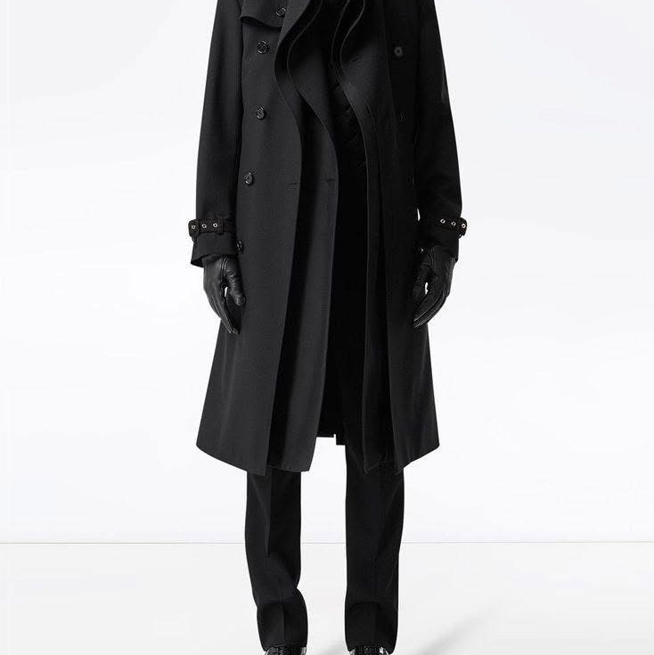 BURBERRY英國男款黑色羊毛斜紋翻折式大衣48-2