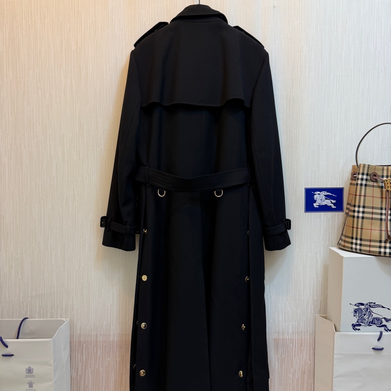 BURBERRY英國男款黑色羊毛斜紋翻折式大衣48-6