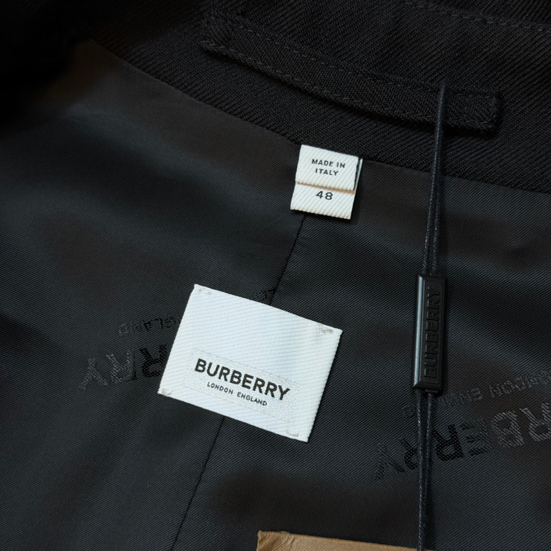 BURBERRY英國男款黑色羊毛斜紋翻折式大衣48-19