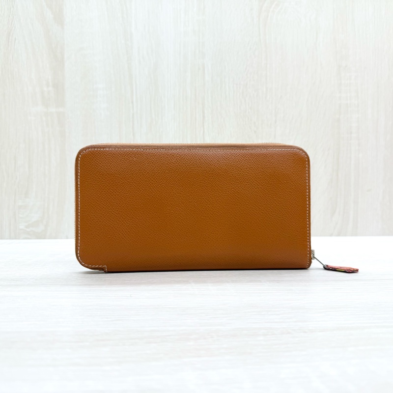 HERMES棕色EPSOM皮銀釦太陽時鐘絲巾長夾-0