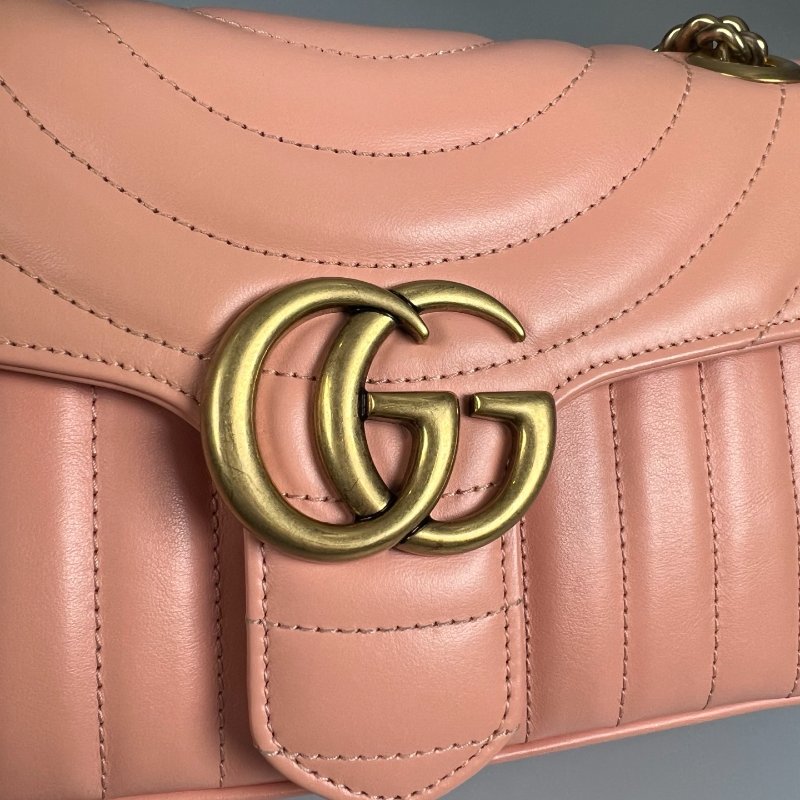 GUCCI 粉直紋Marmont掀蓋包-6