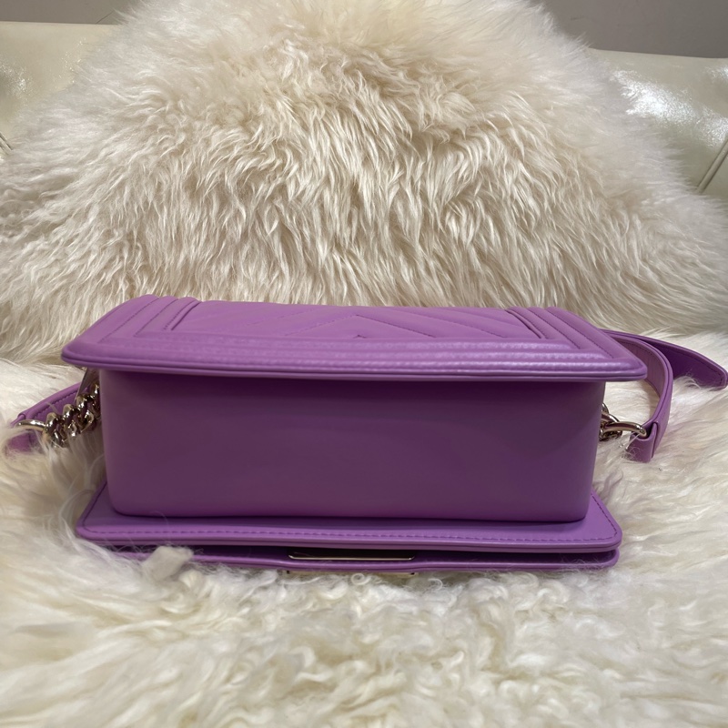 Chanel Boy 20cm 紫色V 紋羊皮-6