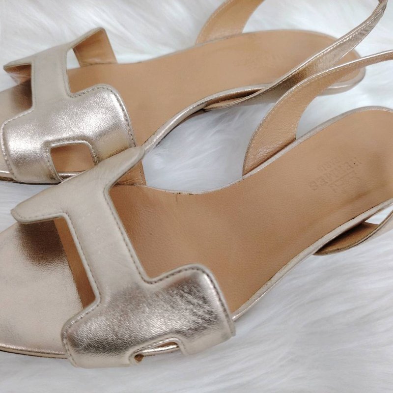 Hermès 愛馬仕 金色羊皮涼鞋 35碼-3