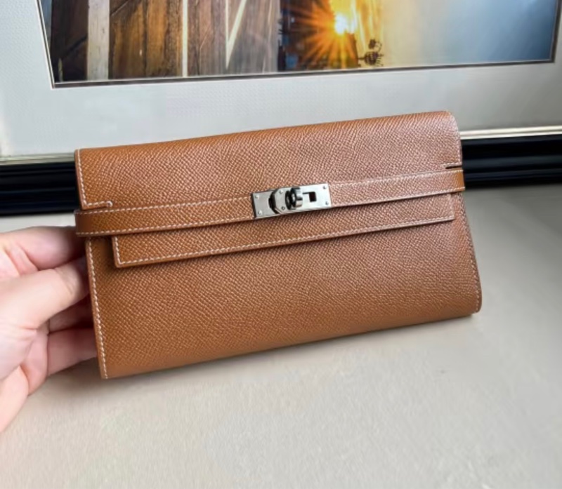 「JL精品代購」  愛馬仕金棕色銀扣kelly長錢包-4