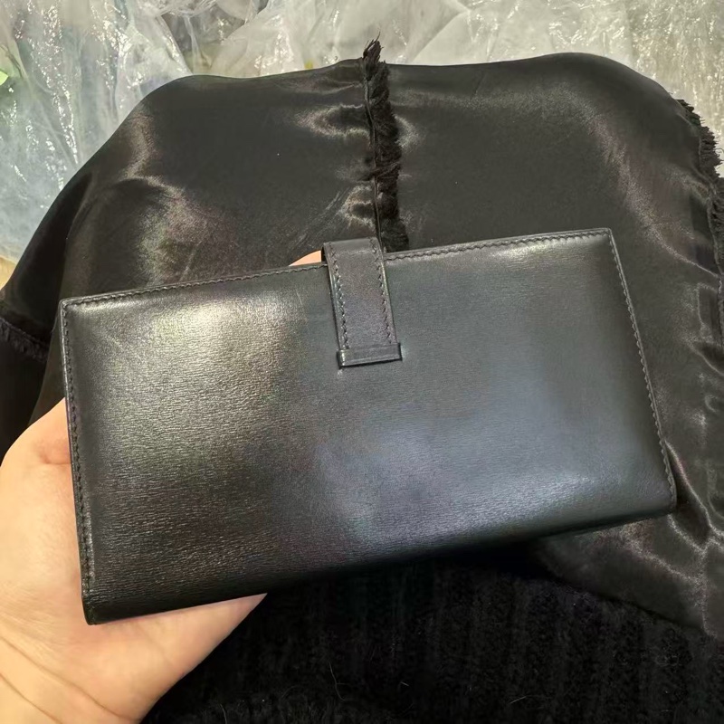 「JL精品代購」愛馬仕黑銀bearn長夾box皮-1