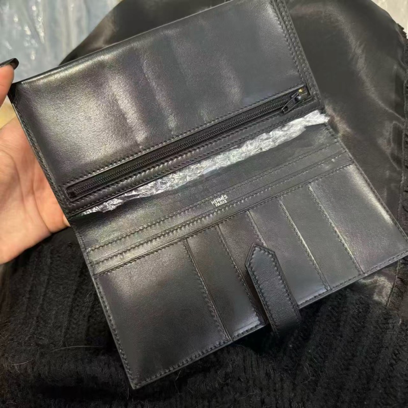 「JL精品代購」愛馬仕黑銀bearn長夾box皮-2