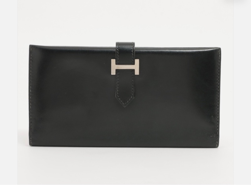 「JL精品代購」愛馬仕黑銀bearn長夾box皮-4