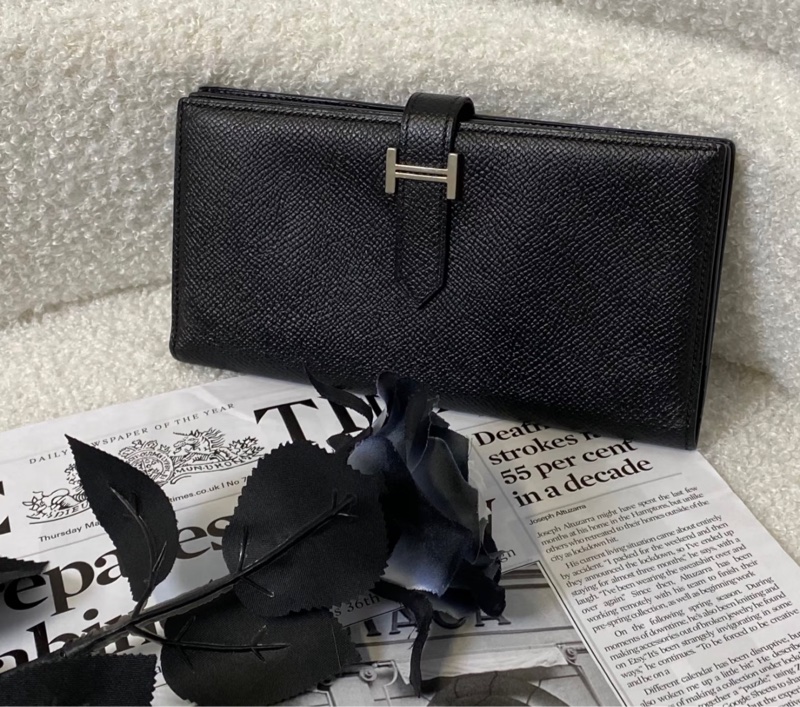 「JL精品代購」愛馬仕石墨灰銀扣外縫線bearn長錢包 E皮-3