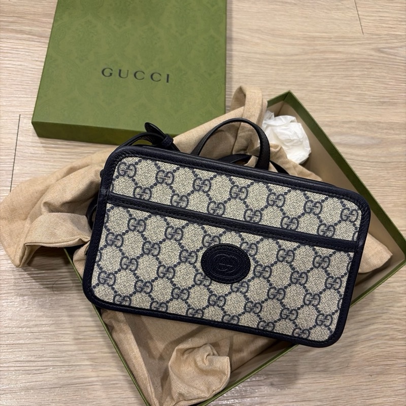 【GUCCI 古馳】658572經典Retro系列GG Supreme帆布迷你斜背包(藍黑色)-5