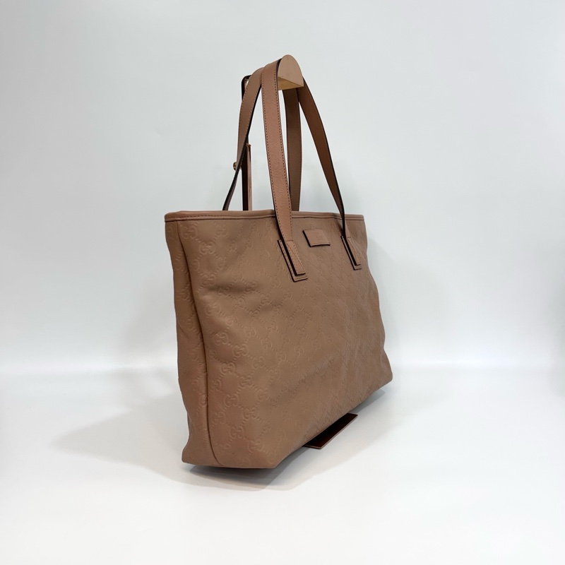 🥨超優惠Gucci藕粉色牛皮壓紋拉鍊肩背托特包211137-4