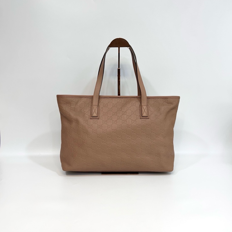 🥨超優惠Gucci藕粉色牛皮壓紋拉鍊肩背托特包211137-5