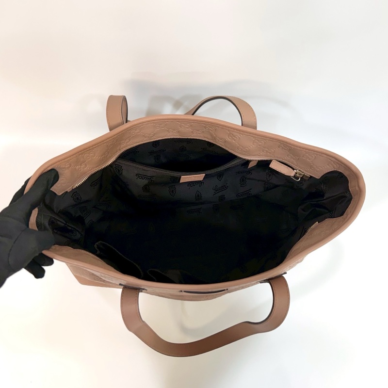 🥨超優惠Gucci藕粉色牛皮壓紋拉鍊肩背托特包211137-7