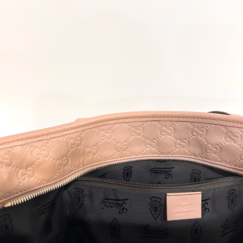 🥨超優惠Gucci藕粉色牛皮壓紋拉鍊肩背托特包211137-8