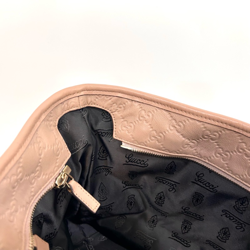 🥨超優惠Gucci藕粉色牛皮壓紋拉鍊肩背托特包211137-9