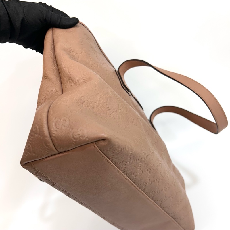 🥨超優惠Gucci藕粉色牛皮壓紋拉鍊肩背托特包211137-16