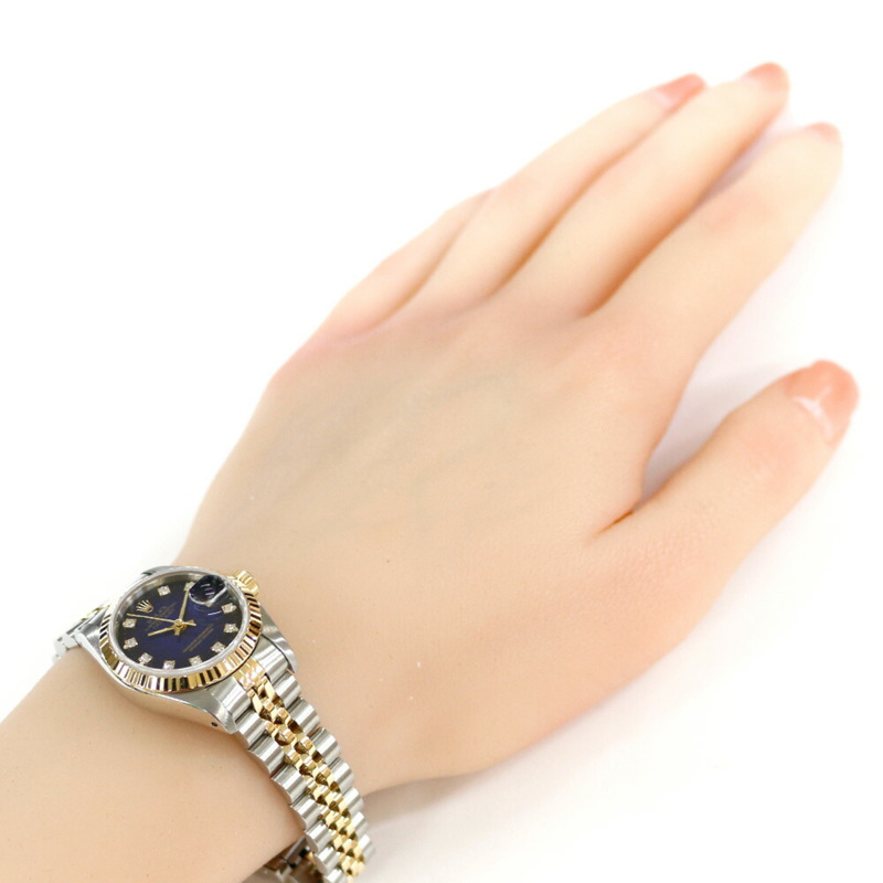 勞力士蠔式恆動日誌型腕錶,不銹鋼材質,型號69173G,自動上鍊,已翻新,L號錶盤,女士款,勞力士10P鑽石藍漸變錶盤-1