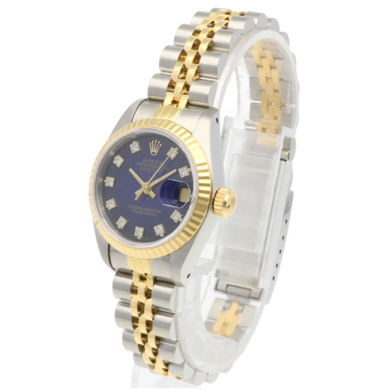 勞力士蠔式恆動日誌型腕錶,不銹鋼材質,型號69173G,自動上鍊,已翻新,L號錶盤,女士款,勞力士10P鑽石藍漸變錶盤-2