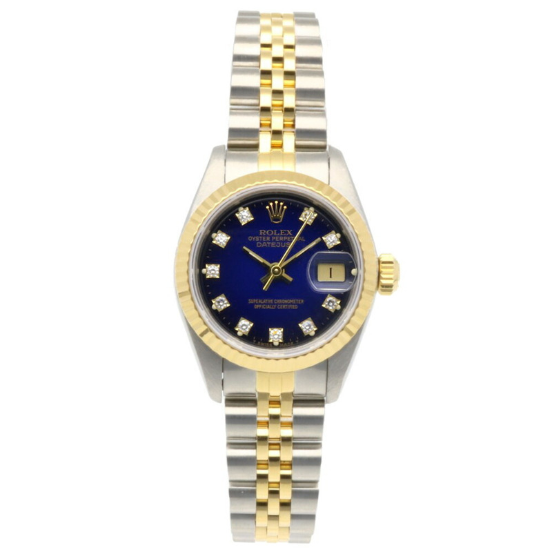 勞力士蠔式恆動日誌型腕錶,不銹鋼材質,型號69173G,自動上鍊,已翻新,L號錶盤,女士款,勞力士10P鑽石藍漸變錶盤-7