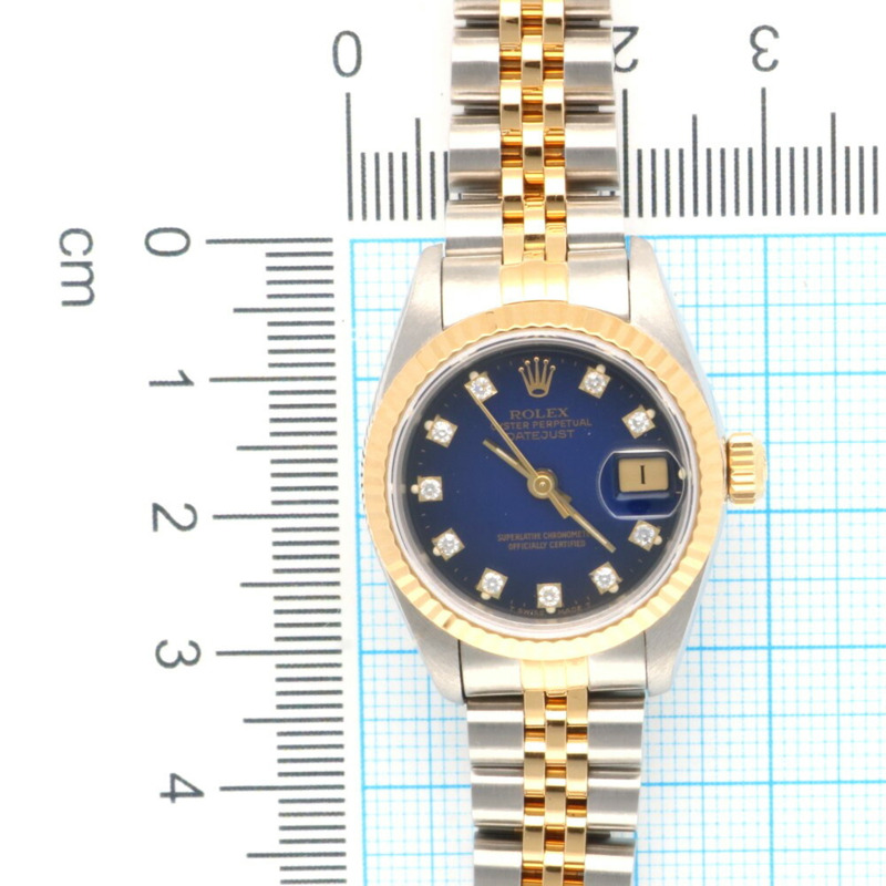 勞力士蠔式恆動日誌型腕錶,不銹鋼材質,型號69173G,自動上鍊,已翻新,L號錶盤,女士款,勞力士10P鑽石藍漸變錶盤-10