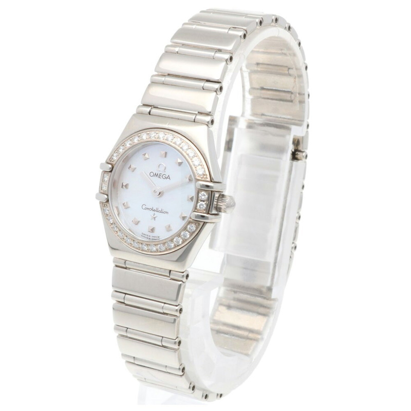 歐米茄星座系列腕錶,不鏽鋼錶殼,型號14657100,石英機芯,重新拋光,型號56939XXX,女士款,歐米茄白色貝殼錶圈,鑲鑽。-2