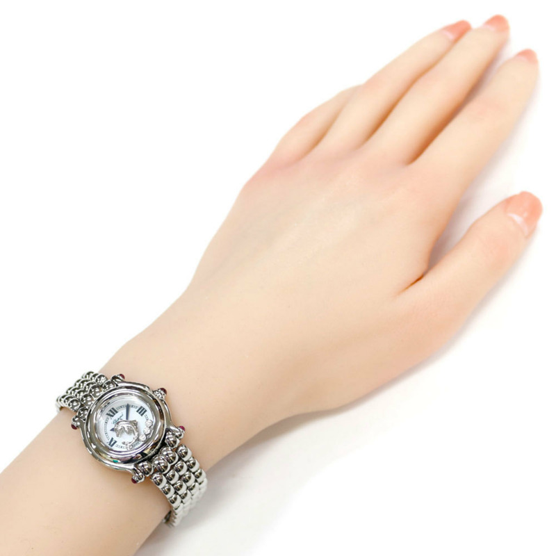 蕭邦 Happy Sport 女士腕錶,不鏽鋼材質,型號 27/8520-21,石英機芯,海豚造型,鑲鑽,白色錶殼-1