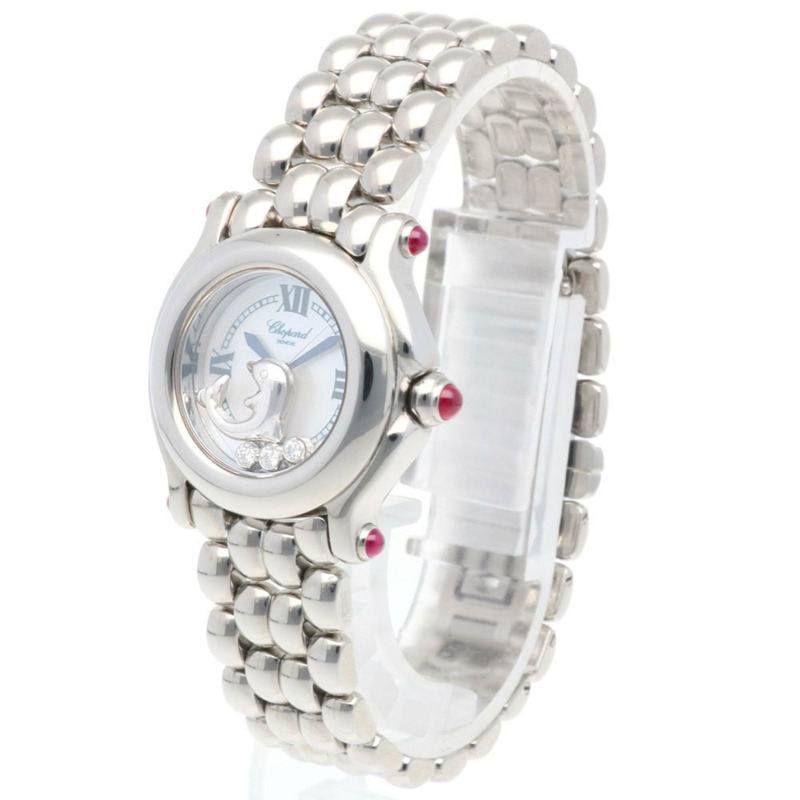 蕭邦 Happy Sport 女士腕錶,不鏽鋼材質,型號 27/8520-21,石英機芯,海豚造型,鑲鑽,白色錶殼-2