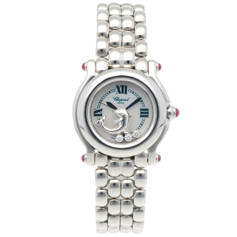 蕭邦 Happy Sport 女士腕錶,不鏽鋼材質,型號 27/8520-21,石英機芯,海豚造型,鑲鑽,白色錶殼-7