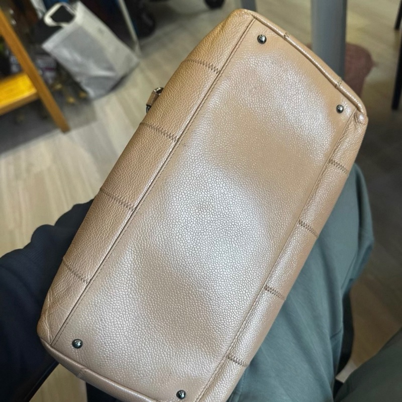 Chanel中古vintage 奶茶手提單肩 腋下包保齡球包-4