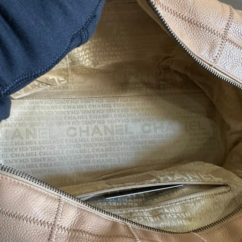 Chanel中古vintage 奶茶手提單肩 腋下包保齡球包-5