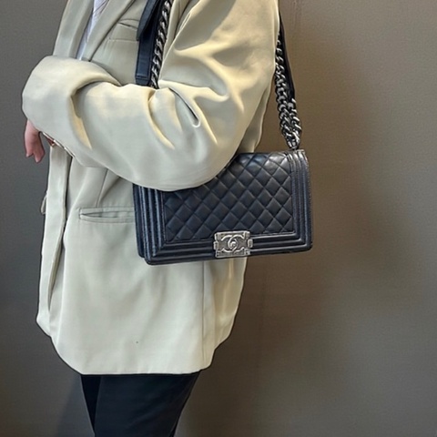 🕯️極優惠低於專櫃15萬 CHANEL LEBOY黑銀羊皮BOY25 A67086