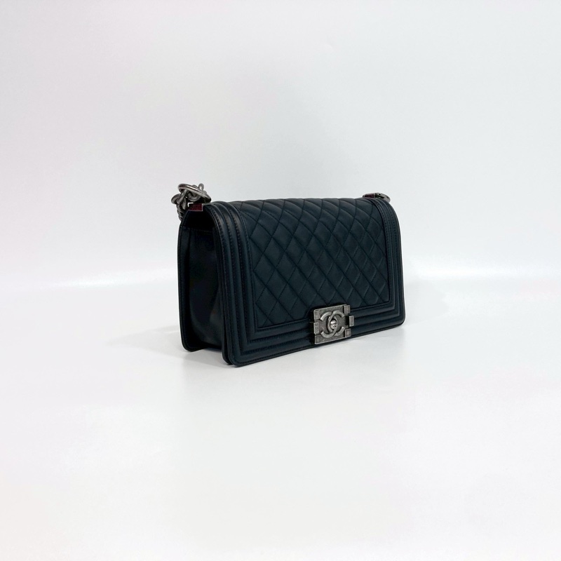 🕯️極優惠低於專櫃15萬 CHANEL LEBOY黑銀羊皮BOY25 A67086-4