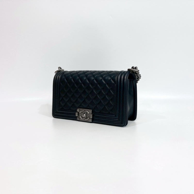 🕯️極優惠低於專櫃15萬 CHANEL LEBOY黑銀羊皮BOY25 A67086-5