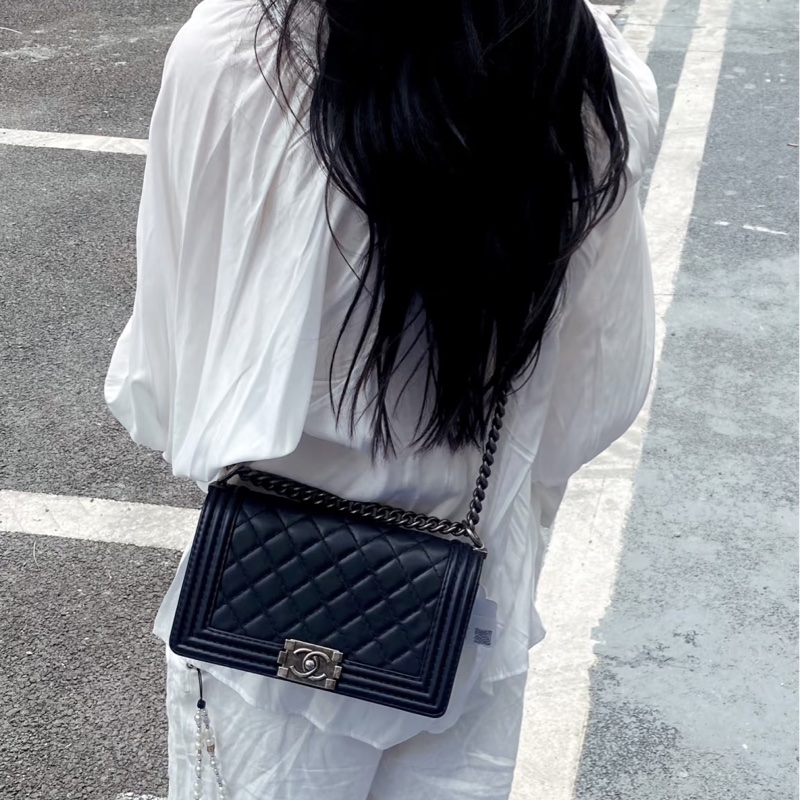 🕯️極優惠香奈兒低於專櫃15萬 CHANEL LEBOY黑銀羊皮BOY25 A67086-1